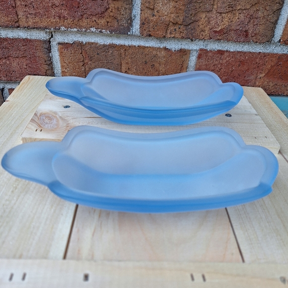 Blue Glass Banana Split Dishes Vintage Frosted Glass Dessert Set of 2 Dad Gifts - Picture 15 of 15
